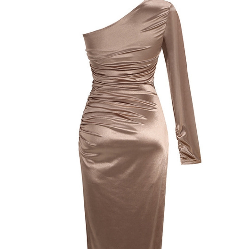 Ruched Split Hem One Shoulder Dress